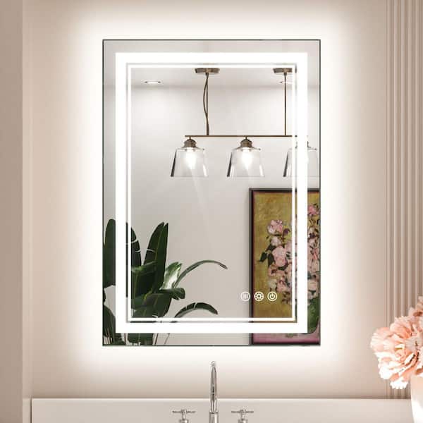 KeonJinn 20 in. W x 28 in. H Rectangular Frameless LED Light Anti-Fog Wall Bathroom Vanity Mirror with Frontlit and Backlit