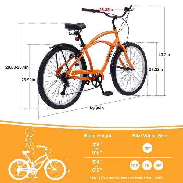 Zeus Ruta 26 in. 7 Speed Bicycles Beach Cruiser Bike in Orange wq 872 The Home Depot