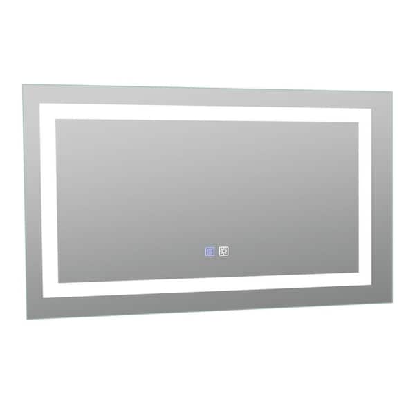 Satico 40 in. W x 24 in. H Rectangular Frameless Anti-Fog LED Light Wall Mounted Bathroom Vanity Mirror in Silver