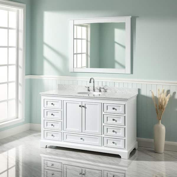 Deborah 60 in. Single Bathroom Vanity in White with Marble Vanity Top in White Carrara with White Basin