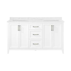 Madsen 60 in. W x 22 in. D x 34.5 in. H Bath Vanity in White with White Cultured Marble Top
