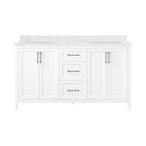 Madsen 60 in. W x 22 in. D x 34 in. H Double Sink Bath Vanity in White with White Engineered Marble Top