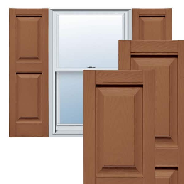 Ekena Millwork TailorMade 14.75 in. W x 60 in. H Raised Panel Vinyl Shutters Pair in Treated Cedar