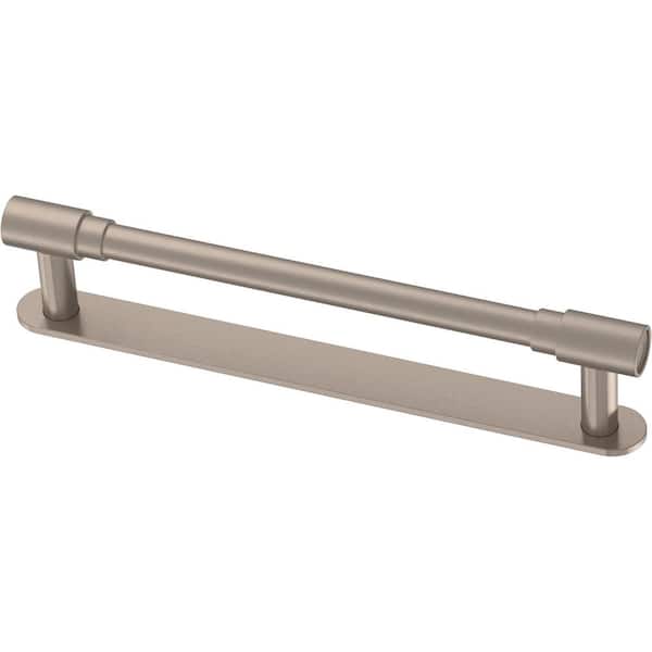 Liberty Round Layered Backplate 5-1/16 in. (128 mm) Modern Satin Nickel Cabinet Handle Drawer Bar Pull