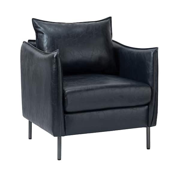 JAYDEN CREATION Hajo 30 in. Navy Faux Leather Arm Chair with Metal Legs