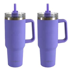 40 oz. Double Wall Stainless Steel Purple Tumbler with Handle (2-pack)