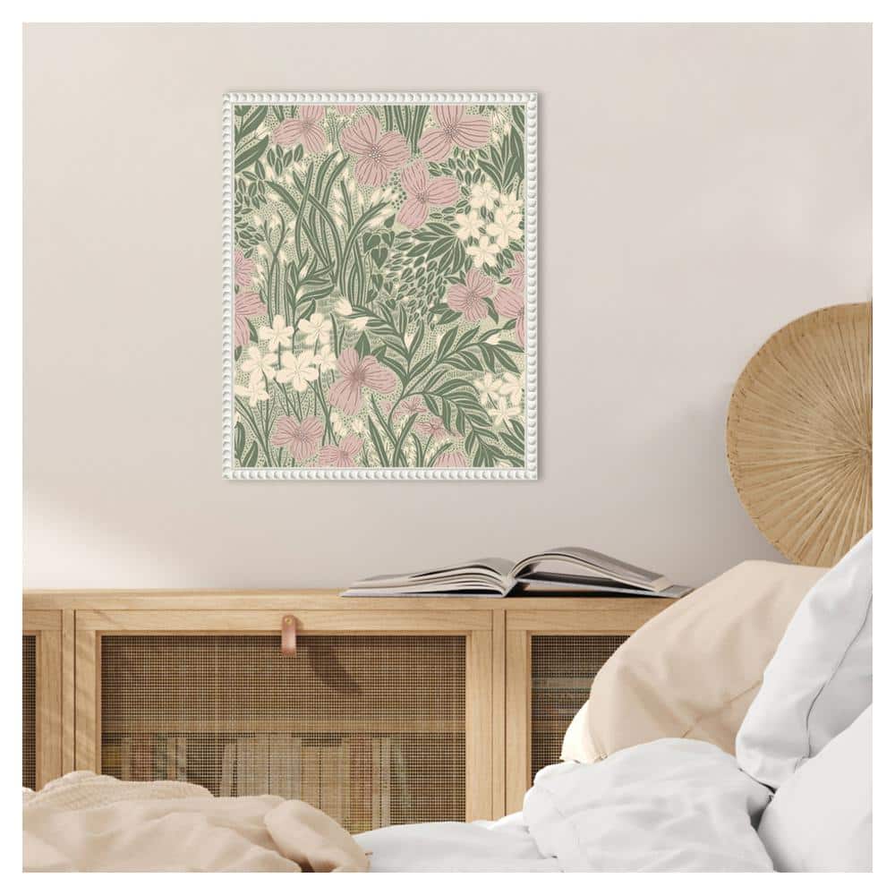 Field of Flowers Light Green Canvas Print with White Frame