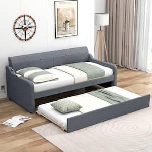 Gray Twin Size Upholstery Daybed with Trundle and USB Charging Design