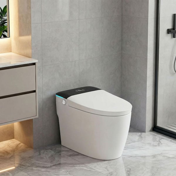Smart Elongated Bidet Toilet 1.28 GPF in White with Heated Seat, Adjustable Water and Seat Temperature, Self-Cleaning