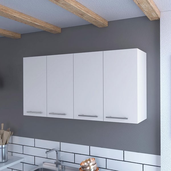 Unbranded 47.2 in. W x 13.1 in. D x 23.6 in. H in White Assembled Upper Wall Kitchen Cabinet with 4-Doors