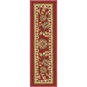 Kings Court Tabriz Red Traditional Oriental Rubber Back Non-Skid 9 in. x 31 in. Stair Tread Cover (Set of 7)