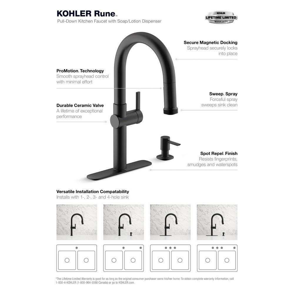 Matte Black Single Handle Pull-Down Kitchen Faucet with Soap Dispenser