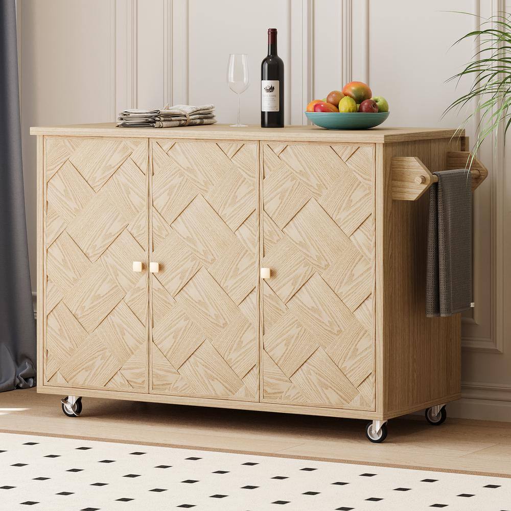 Natural Wood Rectangular Drop Leaf Kitchen Cart with Storage