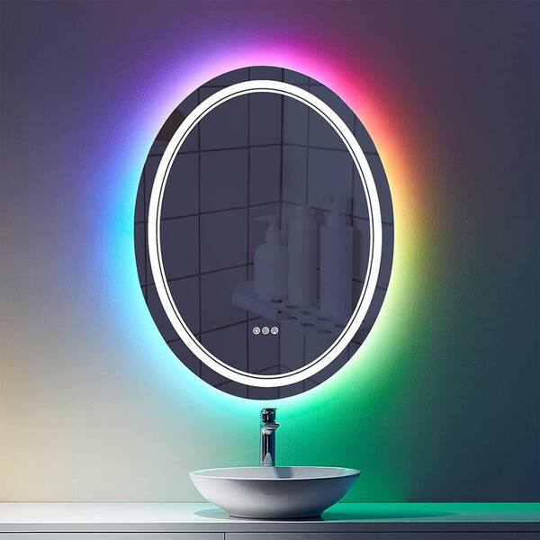 UPIKER Artistic 24 in. W x 32 in. H Large Oval Frameless Anti-Fog Wall Mount Bathroom Vanity Mirror in Silver