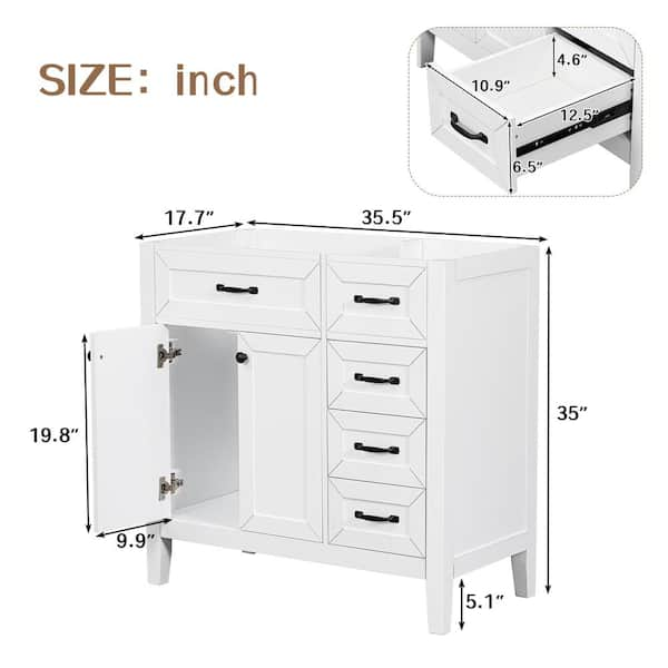 35.5 in. W x 17.7 in. D x 35 in . H Bathroom Vanity in White Solid Frame Bathroom Cabinet with Ceramic Basin Top