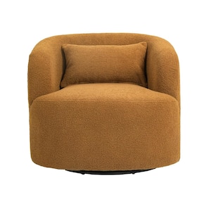 Orange Leisure Teddy Short Plush Particle 360° Swivel Accent Barrel Armchair with Metal Base (Set of 1)