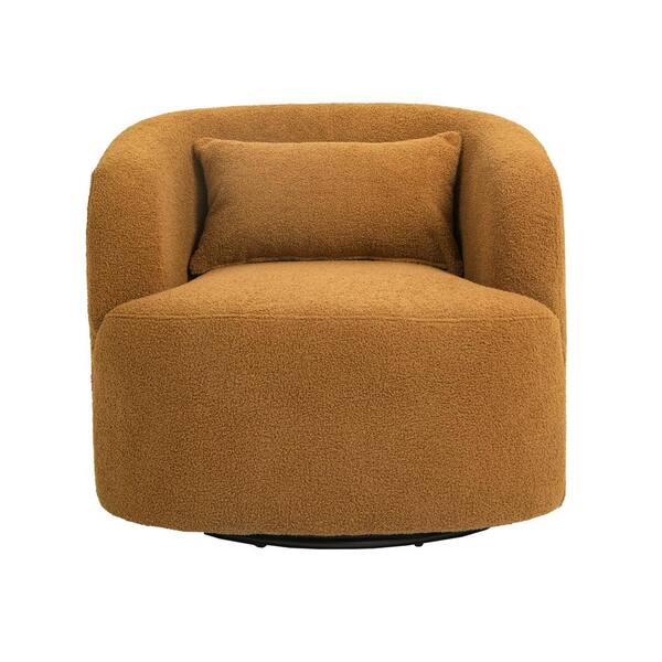 Light Gray Leisure Teddy Short Plush Particle 360 Swivel Accent Barrel Armchair with Metal Base Set of 1