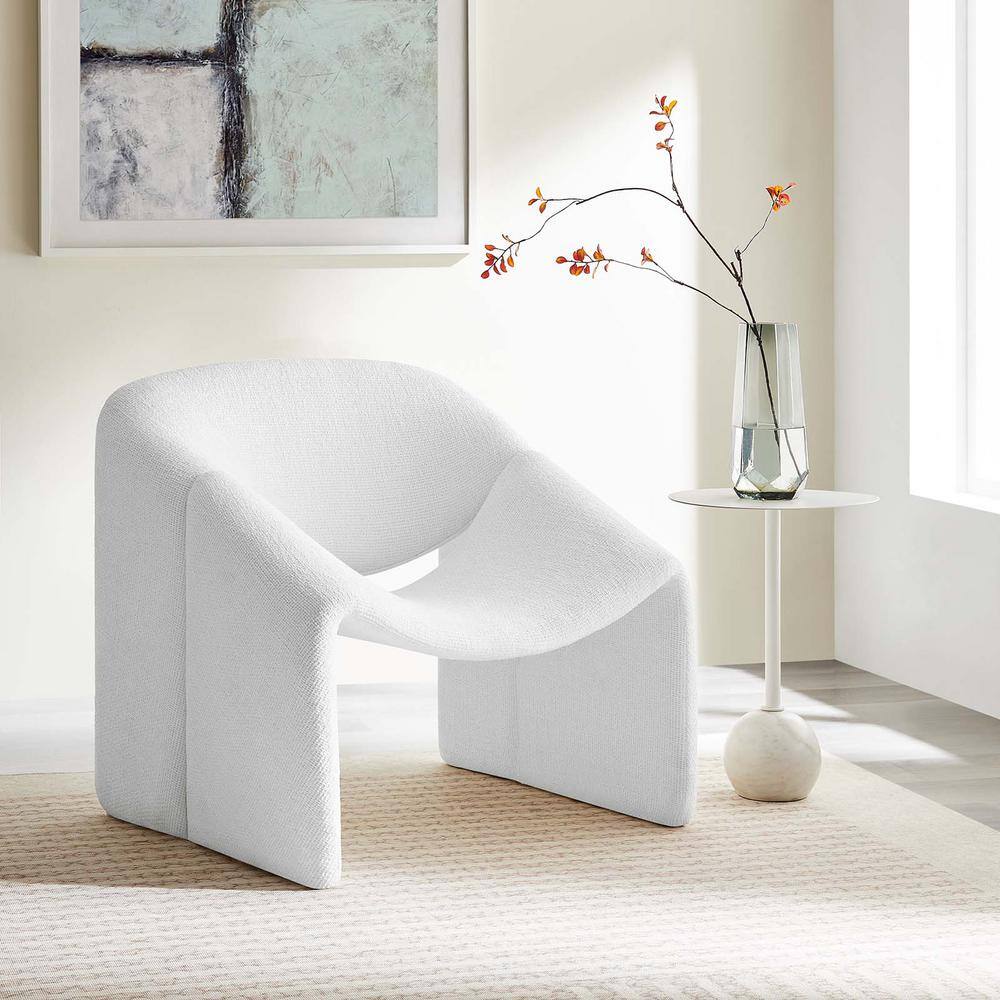 Frost White Faux Leather Barrel Accent Chair with Metal Frame