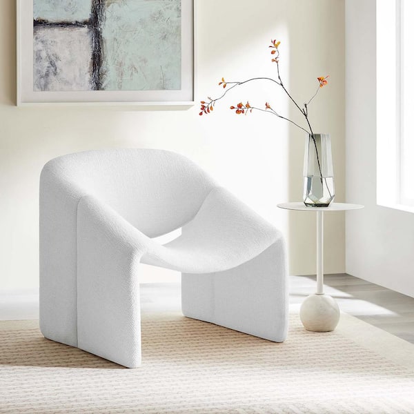 MODWAY Vivi Chenille Upholstered Accent Arm Chair in Frost