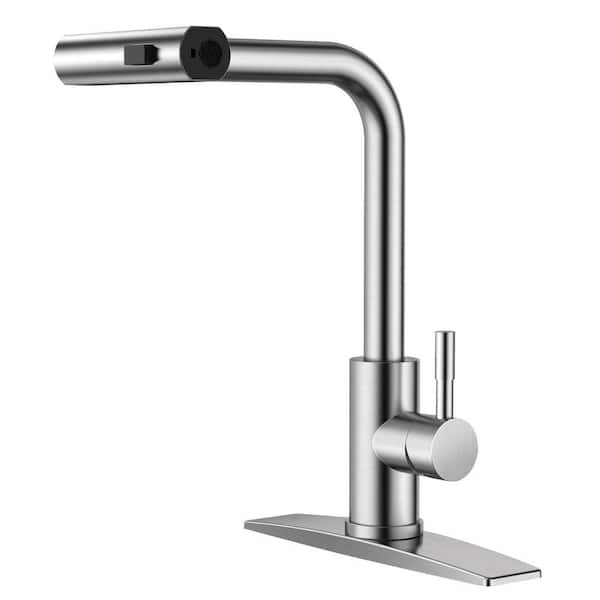 Single Handle Pull Down Sprayer Kitchen Faucet with 12.4 in. High Pull Out Spray Wand Deckplate in Brushed Nickel
