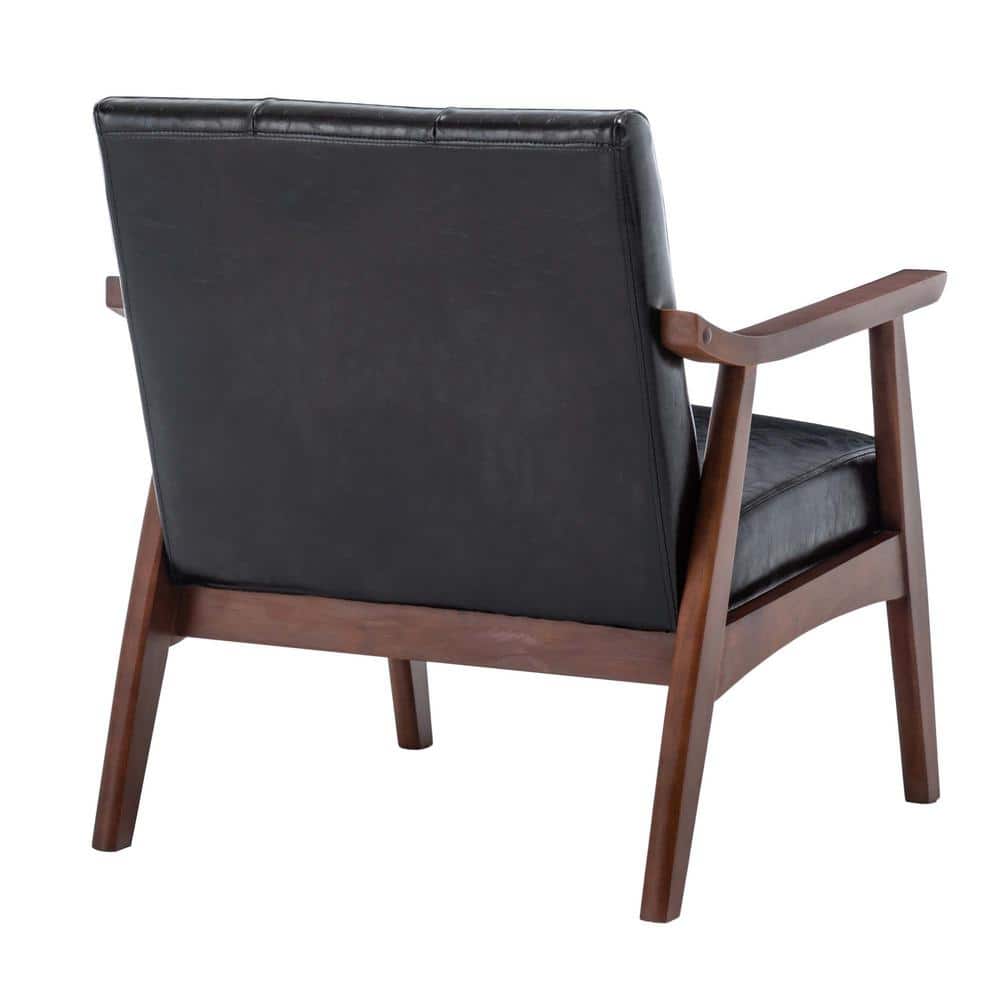 Natalie Black Faux Leather Wood Accent Chair