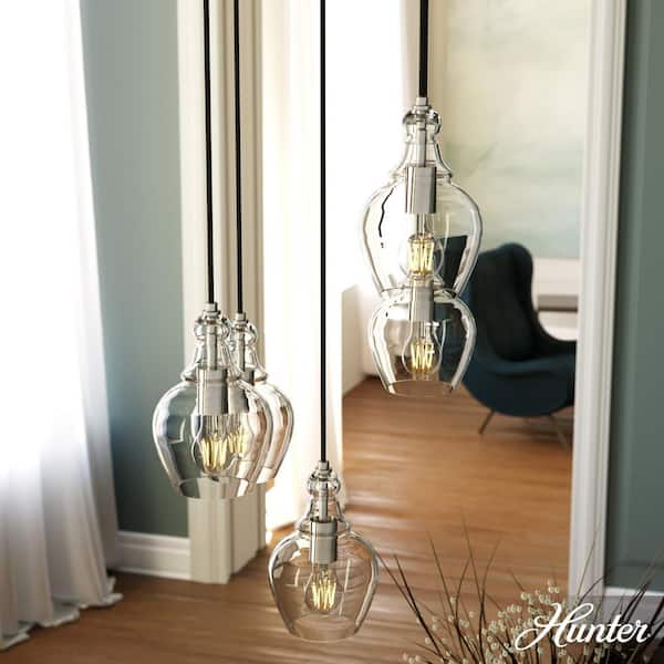 Hunter Maple Park 5-Light Brushed Nickel Waterfall Chandelier with Clear Glass Shades