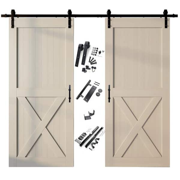 HOMACER 54 in. x 84 in. X-Frame Tinsmith Gray Double Pine Wood Interior Sliding Barn Door with Hardware Kit, Non-Bypass