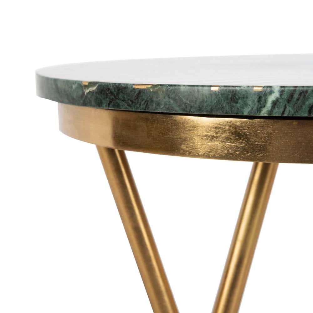 Aurelia 18" Transitional Round Stone Top End Table in Green & Gold