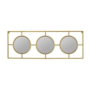 43 in. x 16 in. 3 Mirror Piece Wall Mirror in Gold Rectangular Frame, Home Wall Decor for Bedroom Living Room