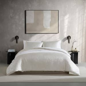 Illusion Porcelain Ivory 3-Piece Plain Weave Polyester Queen Reversible Comforter Sham Set