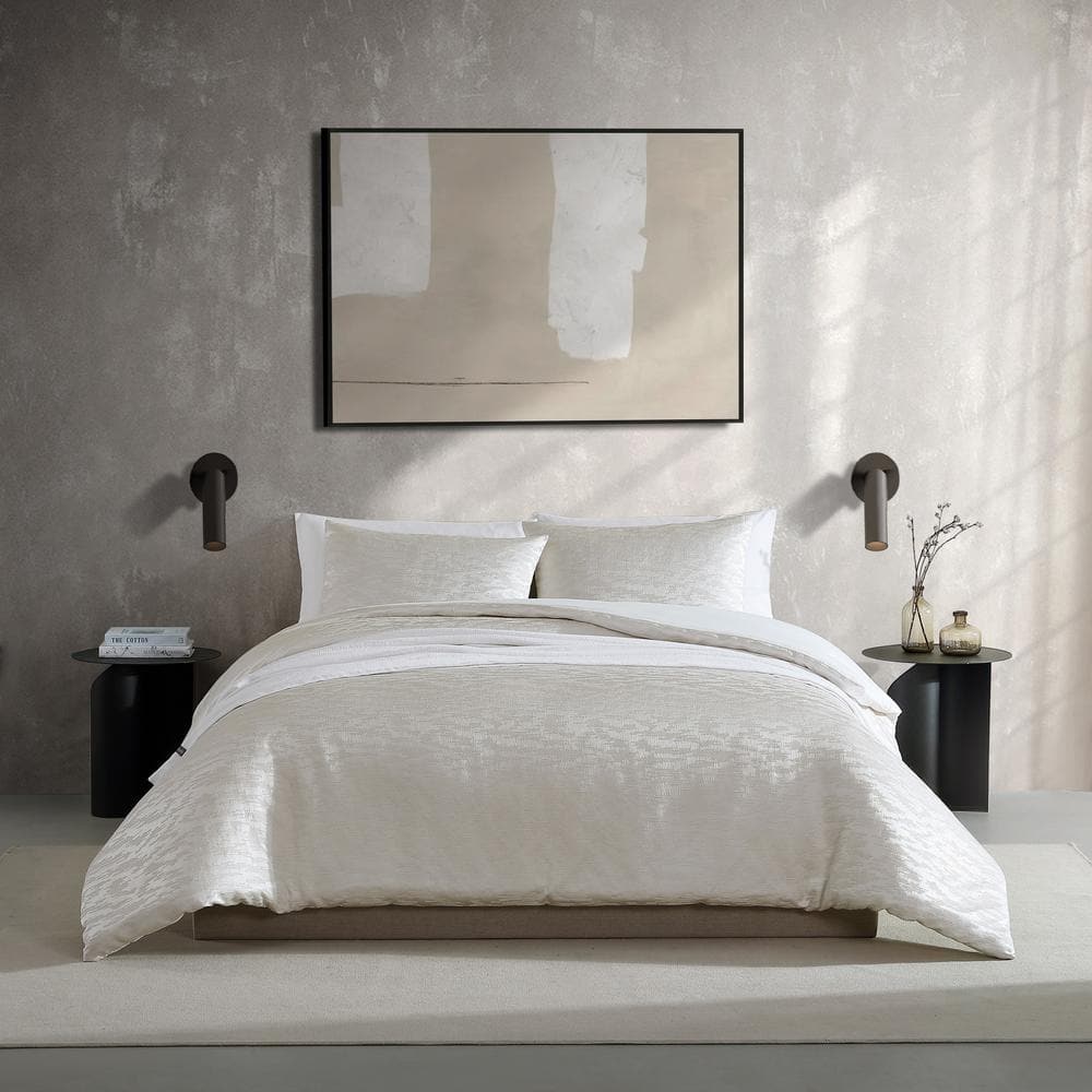 VERA WANG Illusion Porcelain Ivory 3-Piece Plain Weave Polyester King ...