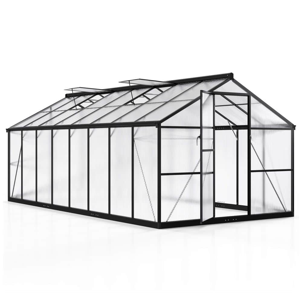 8 ft. W x 16 ft. D Polycarbonate Greenhouse with Quick Setup, Roof Vent, an