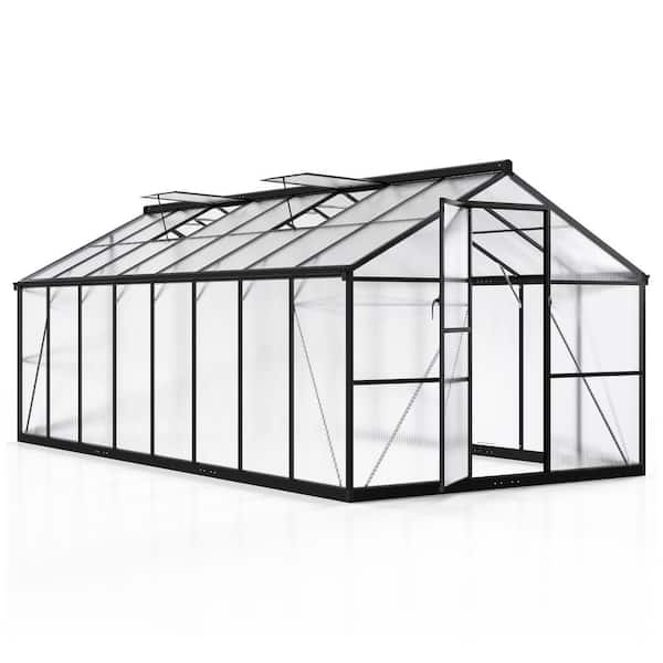 8 ft. W x 16 ft. D Polycarbonate Greenhouse with Quick Setup, Roof Vent, and Durable Frame for Outdoor Gardens, Black