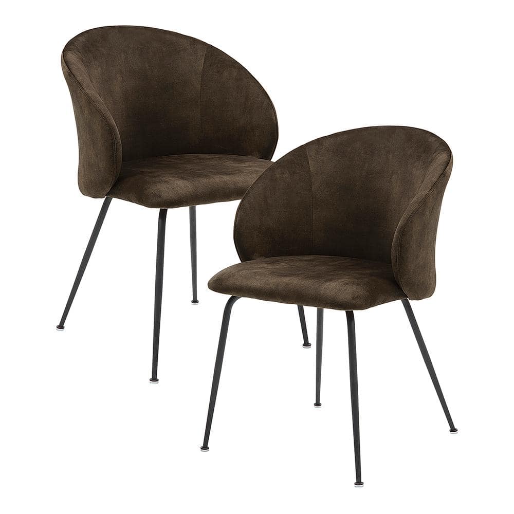 Adelyn Brown Velvet Upholstered Side Chair with Metal Legs, Set of 2