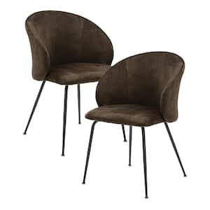 Adelyn Brown Velvet Fabric Upholstered Dining Chair, Set of 2 with Metal Legs