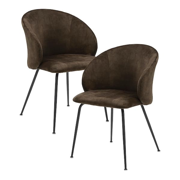 Lazzara Adelyn Brown Velvet Fabric Upholstered Dining Chair, Set of 2 with Metal Legs
