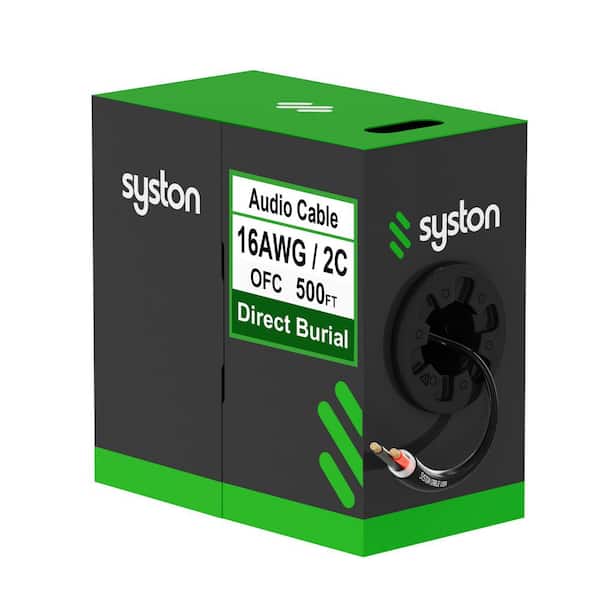 Syston Cable Technology 500 ft. 16/2 Black Direct Burial Stranded Oxygen Free Copper Audio Loud Speaker Wire Waterproof Outside Plant(OSP)-Rated