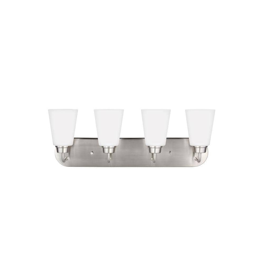 Kerrville 24 in. 4-Light Brushed Nickel Traditional Transitional Bathroom Vanity Light with Satin Etched Glass Shades price history on PriceWatchPro