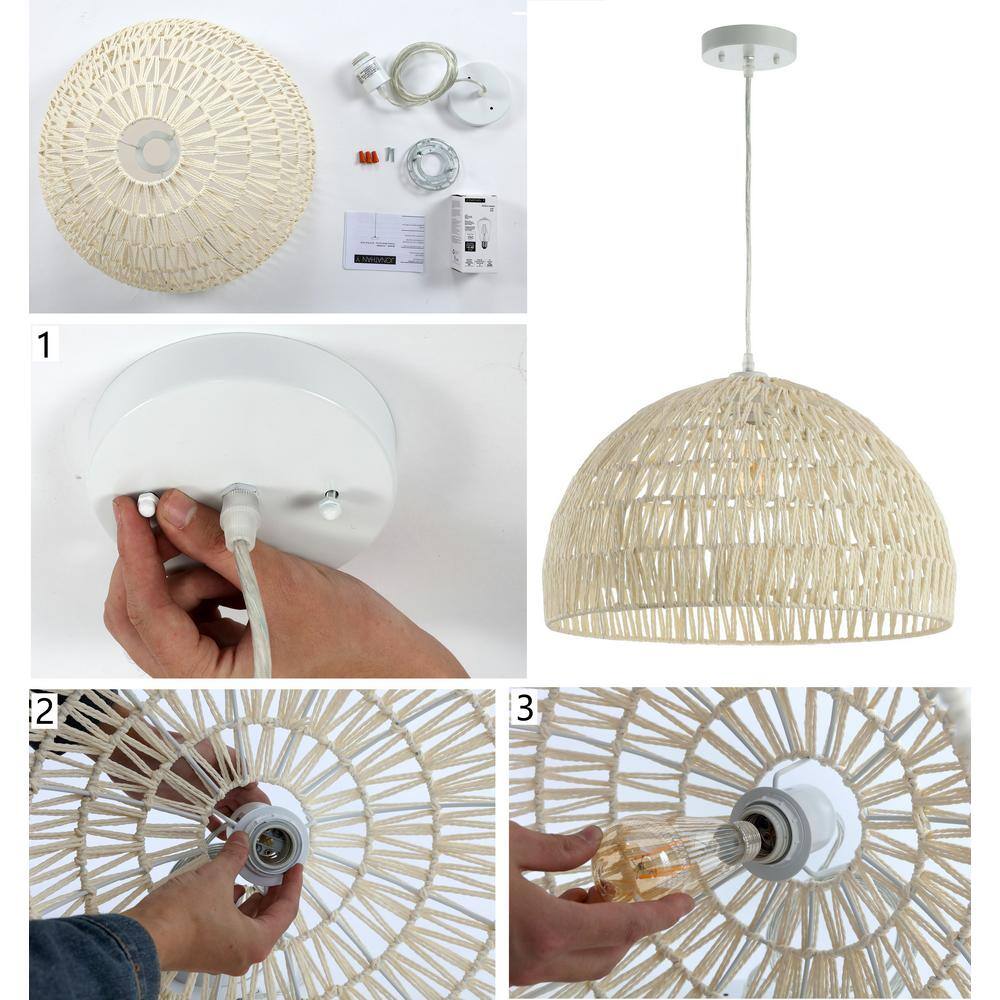 White Woven Rope and Iron LED Pendant Light