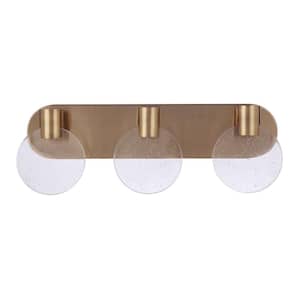 21.50 in. Glisten 3-Light Satin Brass Finish Integrated LED Vanity Bar with Clear Seeded Glass