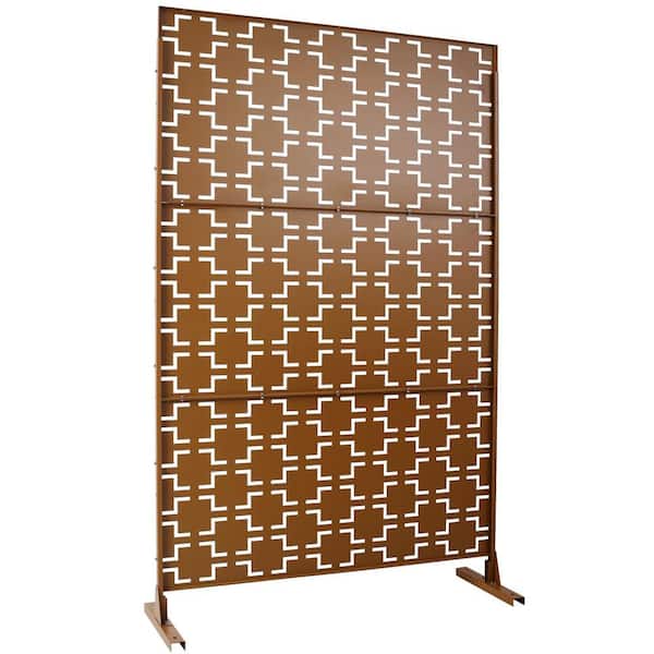 Miscool Anky 76 in. H x 48 in. W Steel Garden Fence, Metal Privacy Screens and Panels with Free Standing in Brown