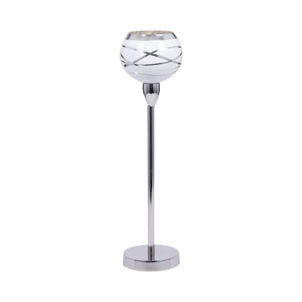 Liv & Skye 17 in. White Metal Aluminum Pillar or Taper Candle Holder with Stand and Glass Globe
