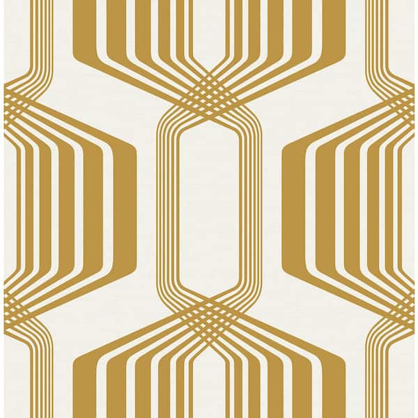 NextWall Metallic Gold Striped Geo Vinyl Peel and Stick Wallpaper Roll (Covers 30.75 sq. ft.)