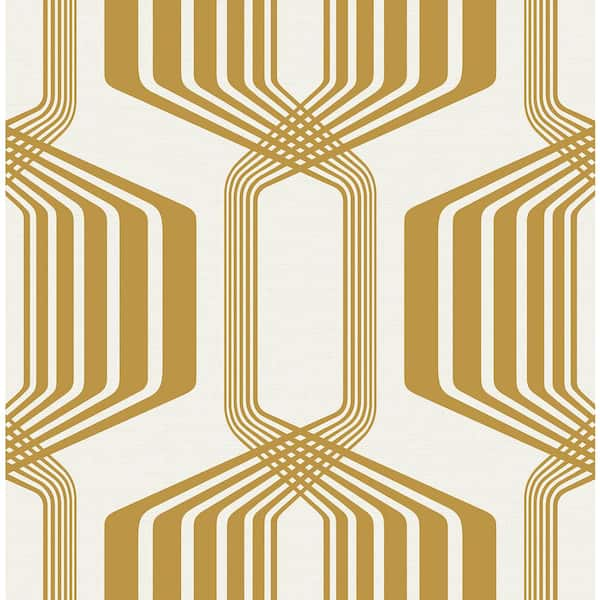 NextWall Metallic Gold Striped Geo Vinyl Peel and Stick Wallpaper Roll (Covers 30.75 sq. ft.)