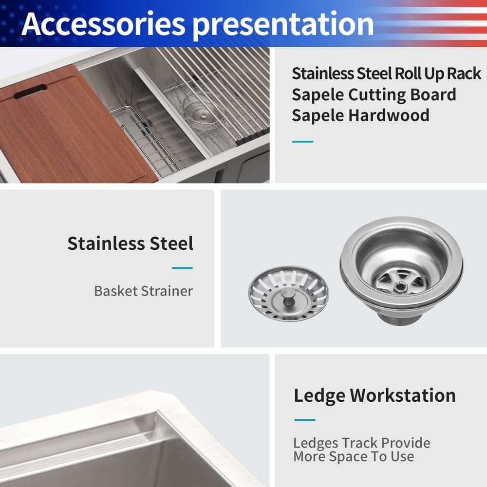 33'' Stainless Steel Undermount Double Bowl Kitchen Sink with Accessories