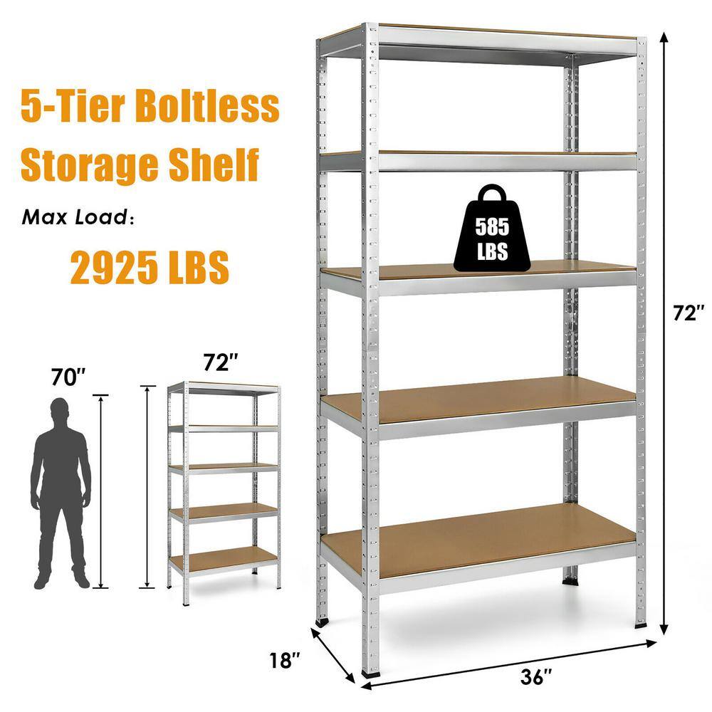 Silver Heavy Duty Adjustable 5-Level Steel Storage Shelves