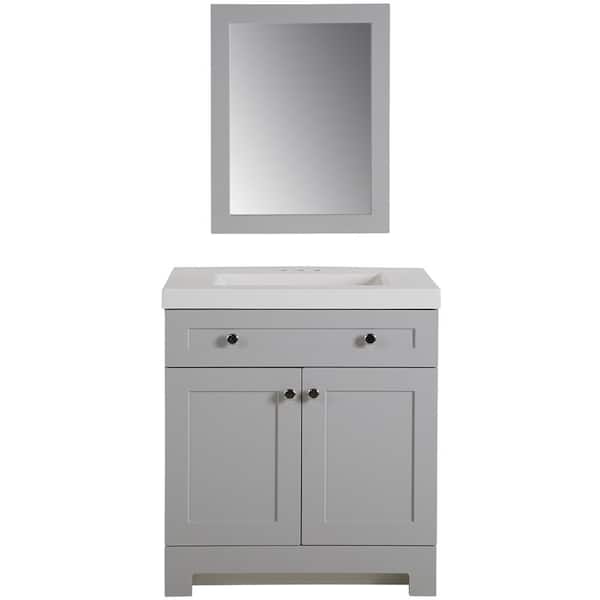 Glacier Bay Everdean 31 in. W Vanity in Pearl Gray with Cultured Marble Vanity Top in White with White Sink and Mirror