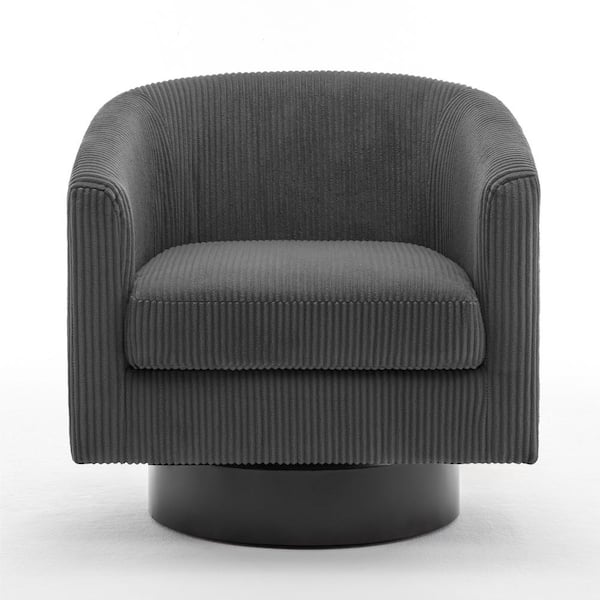 Uixe Gray Corduroy Fabric Upholstered 360°Swivel Arm Chair With Wood Base(Set of 1)