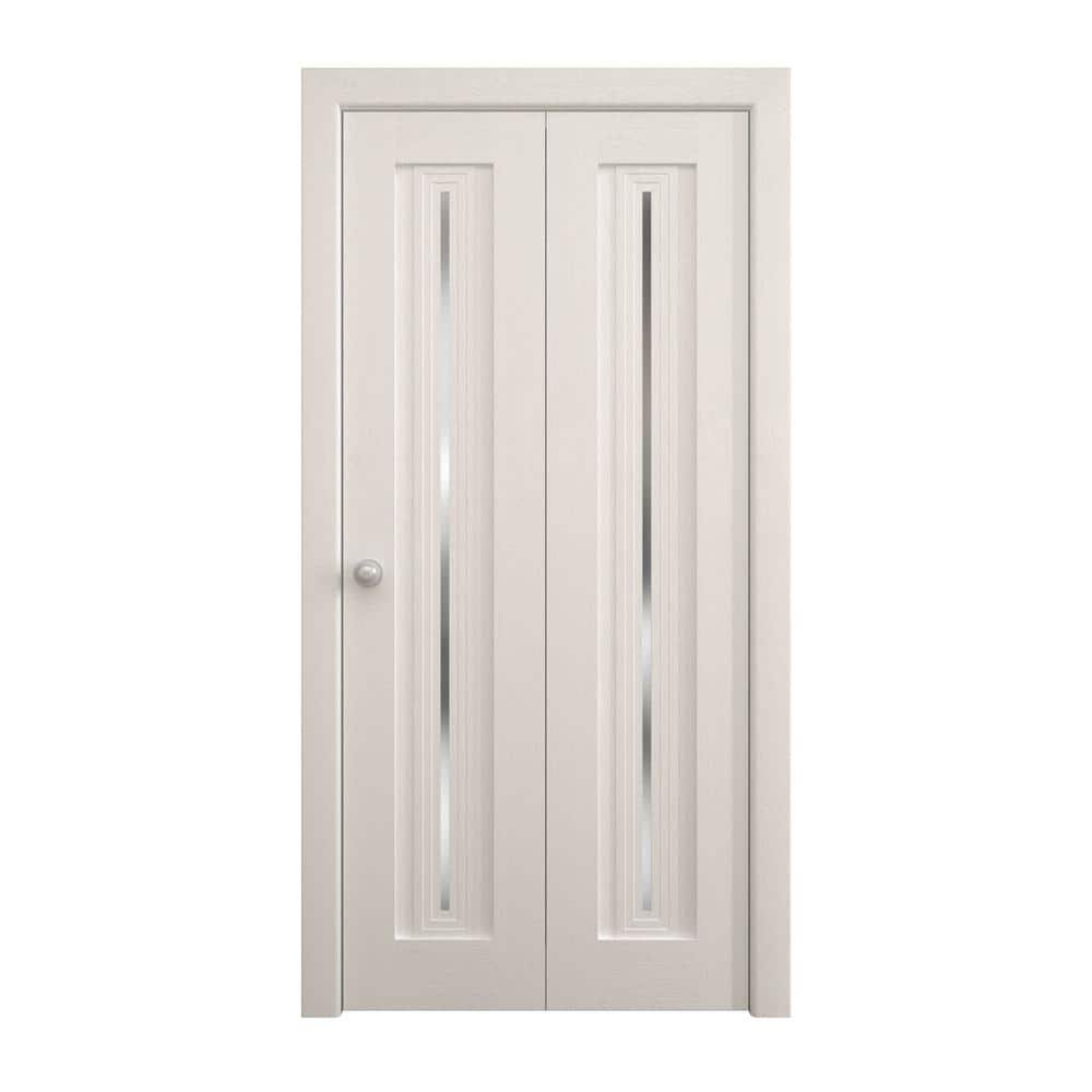 Assemble Required 72 in. x 84 in. Frosted Glass Painted White Oak Solid Wood Bi-Fold Doors with Hardware price history on PriceWatchPro