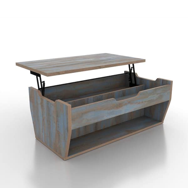 Furniture of America Perine 41 in. Distressed Blue Rectangle Particle Board Top Coffee Table with Lift Top